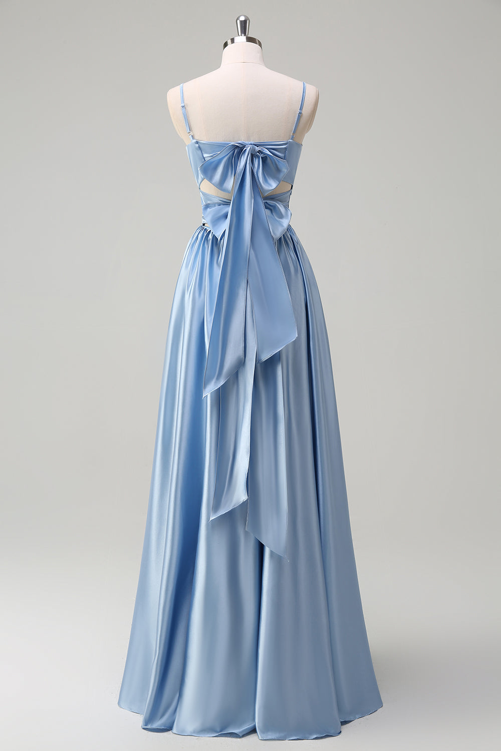 Sky Blue Spaghetti Straps A-Line Long Bridesmaid Dress