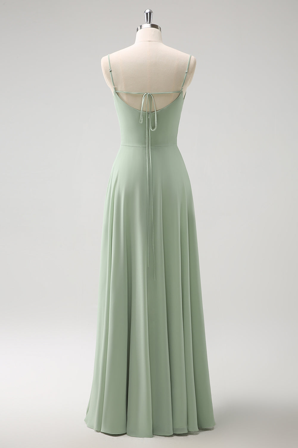 Light Green Cold Shoulder Detachable Sleeves A-Line Chiffon Long Bridesmaid Dress