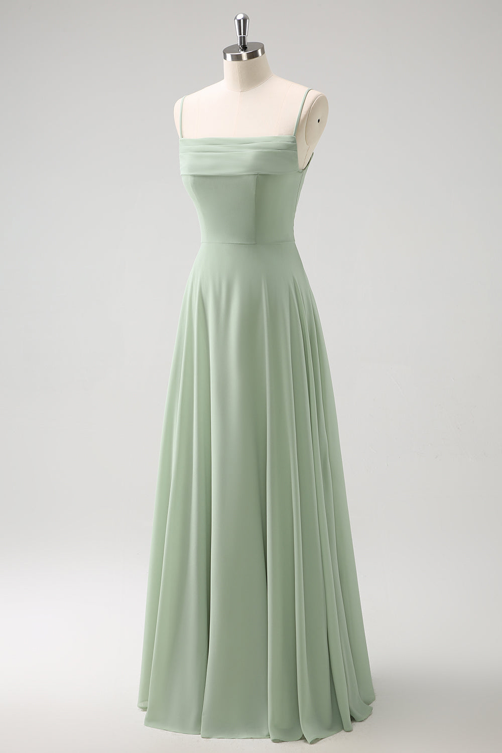 Light Green Cold Shoulder Detachable Sleeves A-Line Chiffon Long Bridesmaid Dress