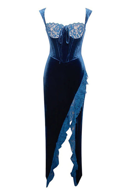 Sexy Royal Blue Velvet Bodycon Cocktail Dress with Slit