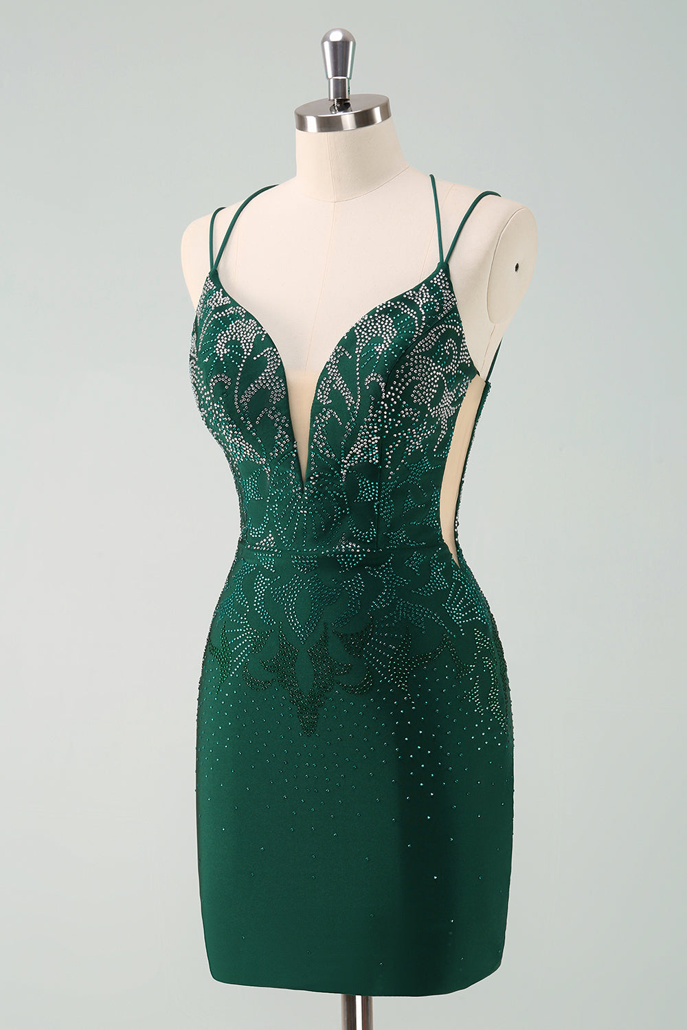 Dark Green Bodycon Spaghetti Straps Short Homecoming Dress with Beading