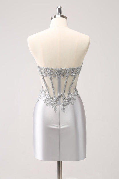 Silver Strapless Sequins Corset Tight Homecoming Dress