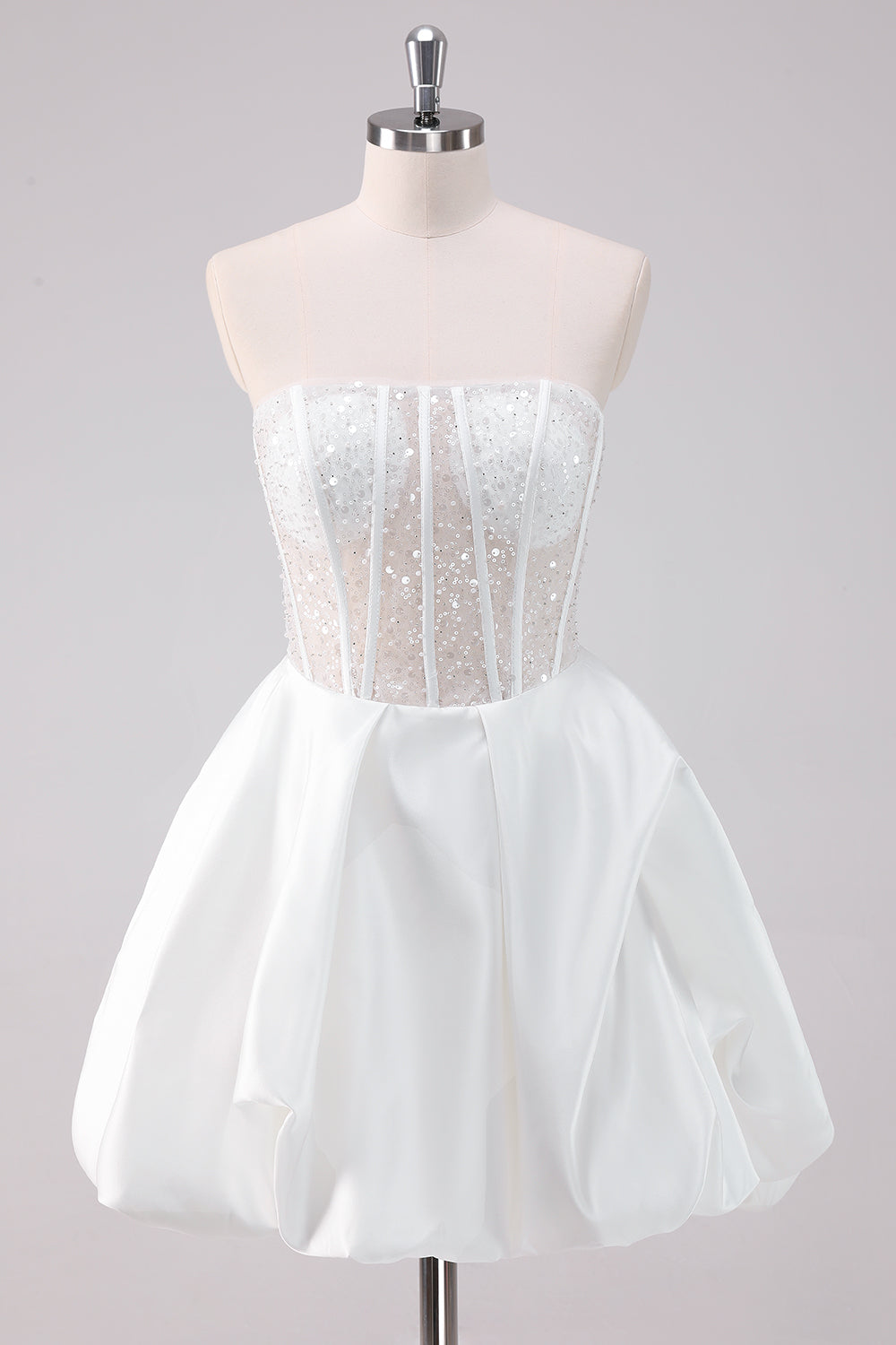 Sparkly White A-Line Strapless Short Homecoming Dress