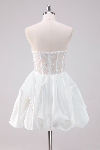 Sparkly White A-Line Strapless Short Homecoming Dress