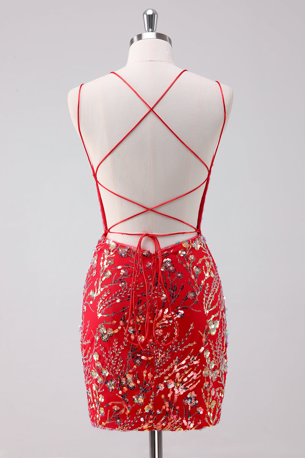 Glitter Red Spaghetti Straps Sequins Bodycon Short Homecoming Dress