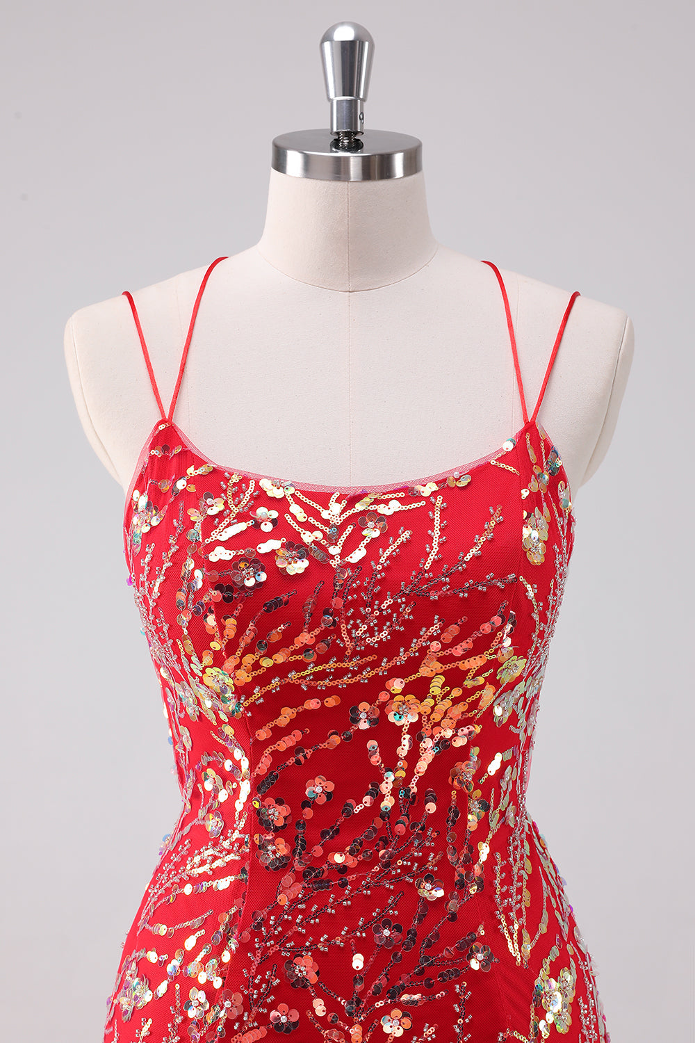 Glitter Red Spaghetti Straps Sequins Bodycon Short Homecoming Dress