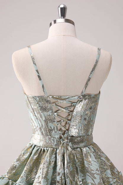 Light Green A-Line Spaghetti Straps Short Corset Homecoming Dress with Lace Up Back