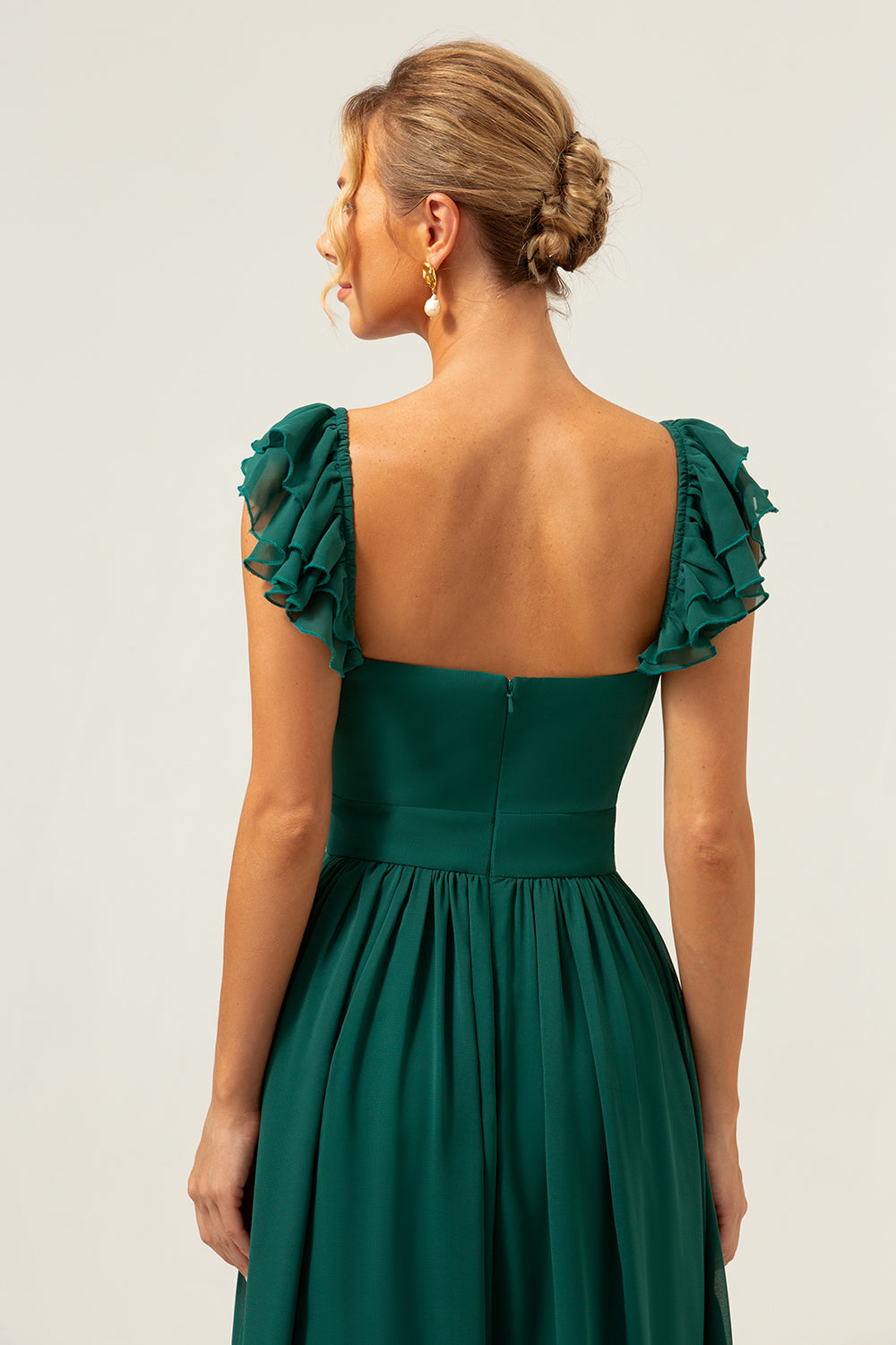 Dark Green A Line V-Neck Ruched Chiffon Long Bridesmaid Dress