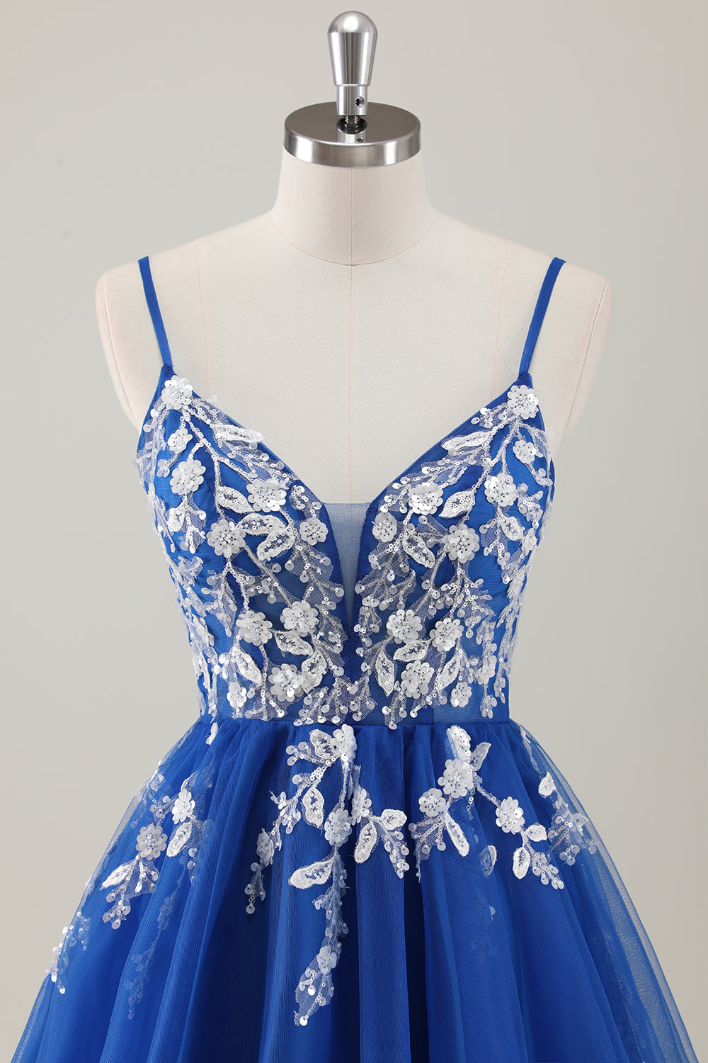 Royal Blue Spaghetti Straps Short Homecoming Dress with Appliques