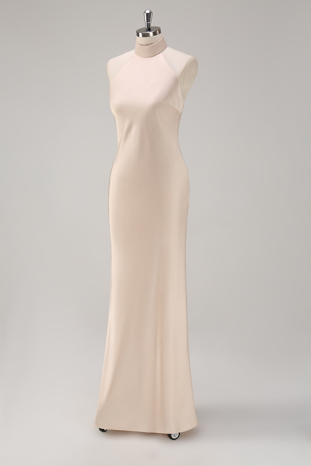 Champagne Halter Mermaid Bridesmaid Dress with Slit