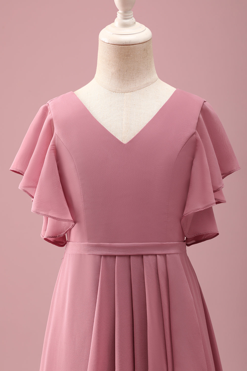 Desert Rose Chiffon Batwing Sleeves A Line Ruffled Junior Bridesmaid Dress