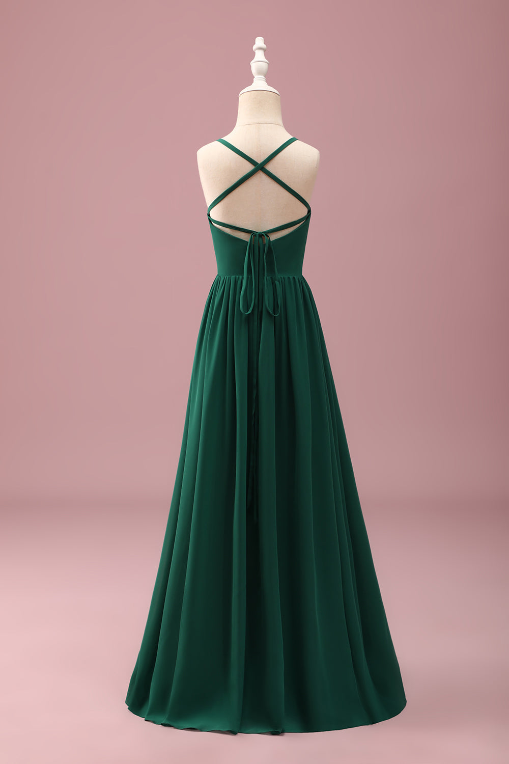 Dark Green A Line Ruched Spaghetti Straps Junior Bridesmaid Dress