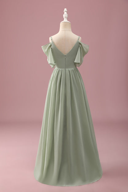 Sage A Line Spaghetti Straps Chiffon Ruched Junior Bridesmaid Dress