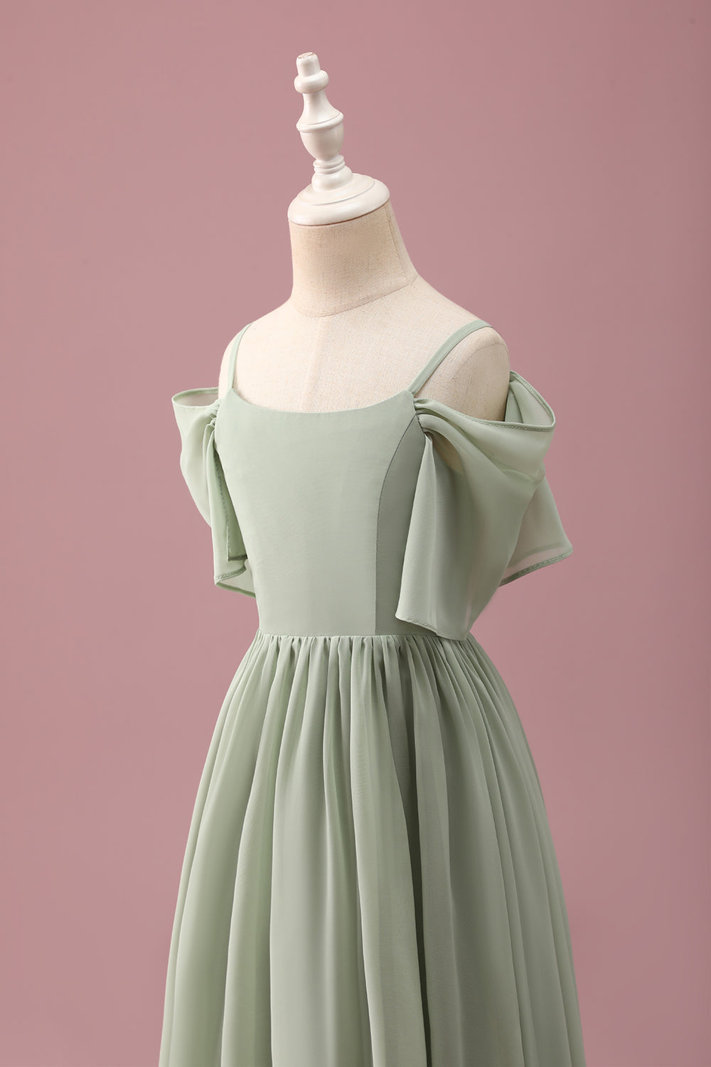 Sage A Line Spaghetti Straps Chiffon Ruched Junior Bridesmaid Dress