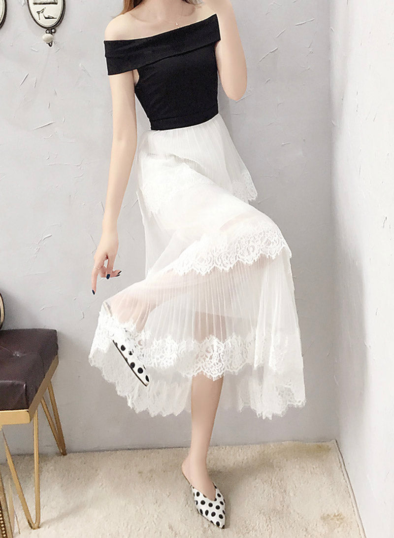 Black and white lace dress fashion girl dress  1103