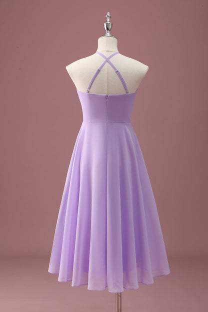 Lilac A Line Halter Ruched Junior Bridesmaid Dress