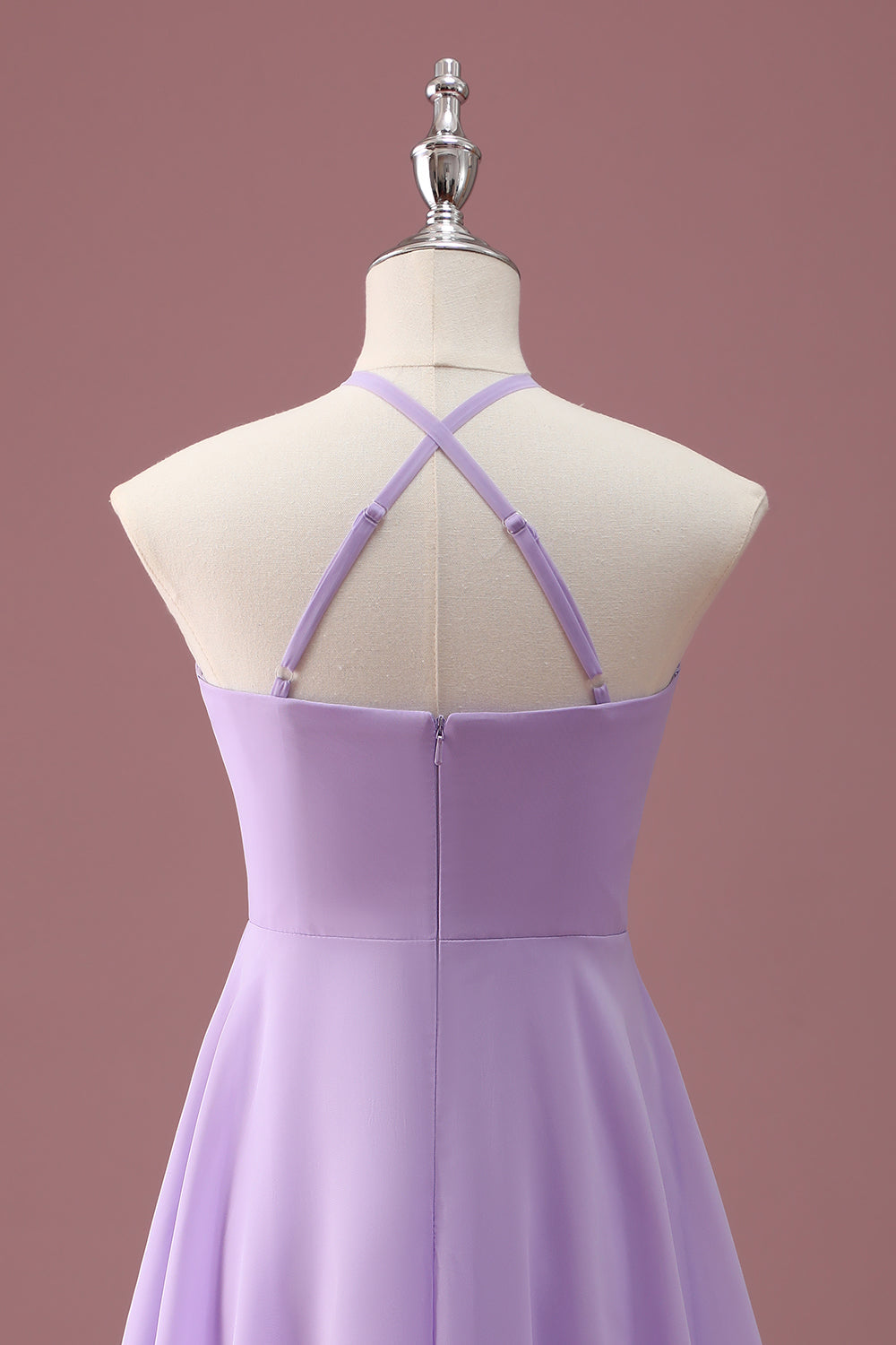 Lilac A Line Halter Ruched Junior Bridesmaid Dress