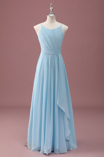 Sky Blue A Line Spaghetti Straps Ruffles Junior Bridesmaid Dress