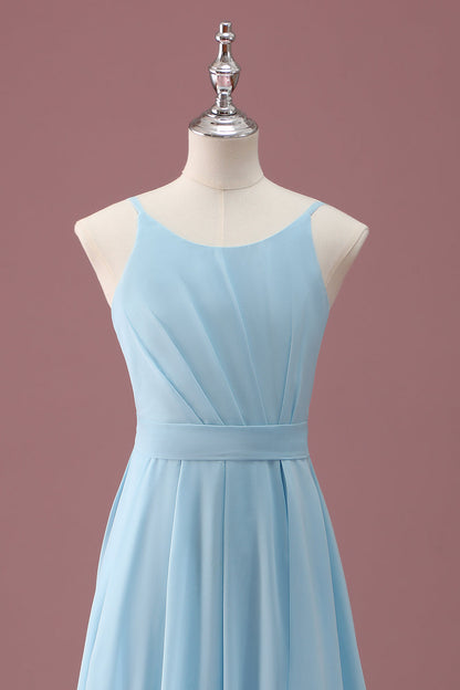 Sky Blue A Line Spaghetti Straps Ruffles Junior Bridesmaid Dress