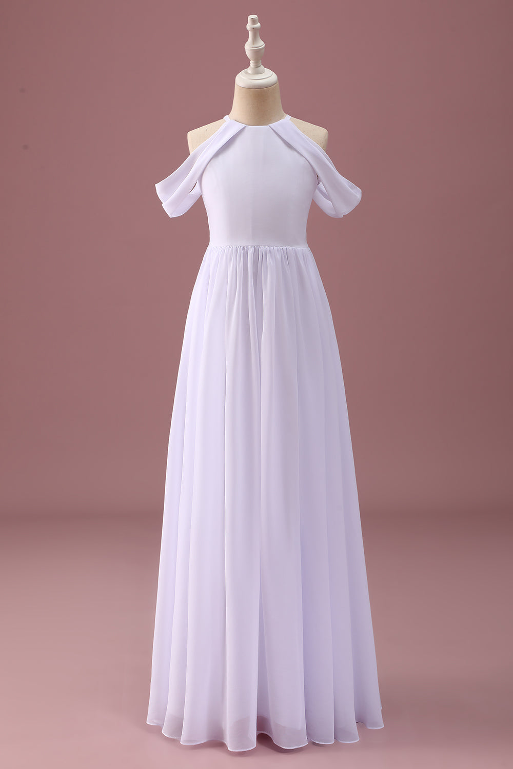 White A Line Off The Shoulder Chiffon Ruched Junior Bridesmaid Dress