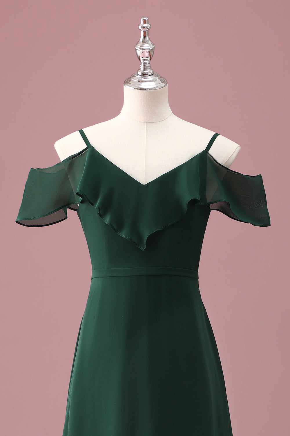 Dark Green A Line Off The Shoulder Ruffles Junior Bridesmaid Dress