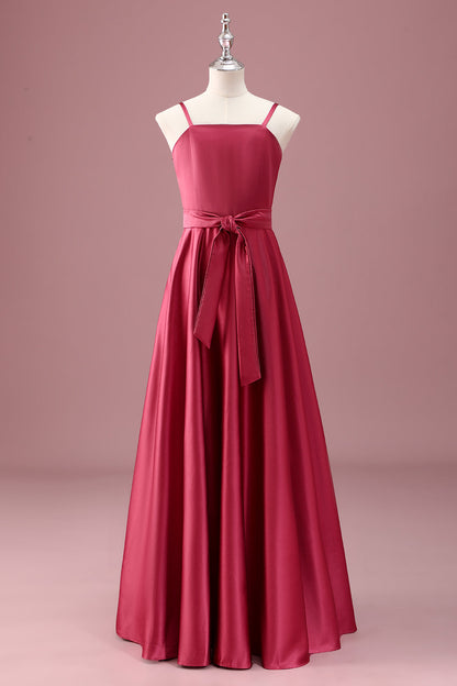 Dark Red A Line Spaghetti Straps Ruched Junior Bridesmaid Dress