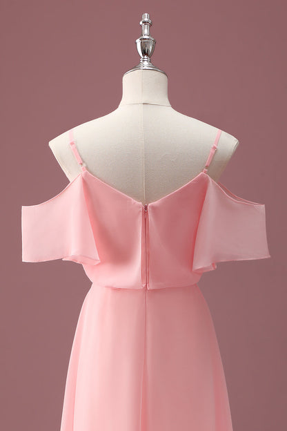 Pink Cold Shoulder A Line Junior Bridesmaid Dress