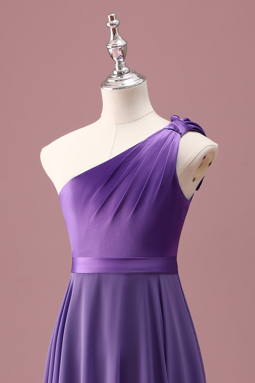 Purple One Shoulder A Line Pleated Chiffon Junior Bridesmaid Dress