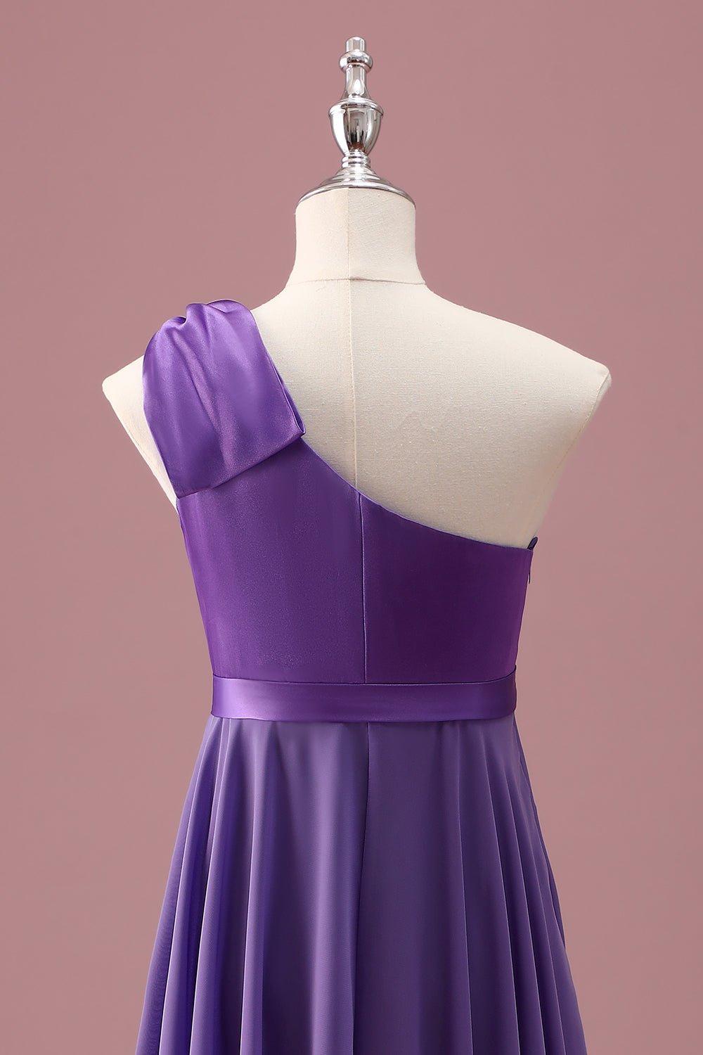 Purple One Shoulder A Line Pleated Chiffon Junior Bridesmaid Dress