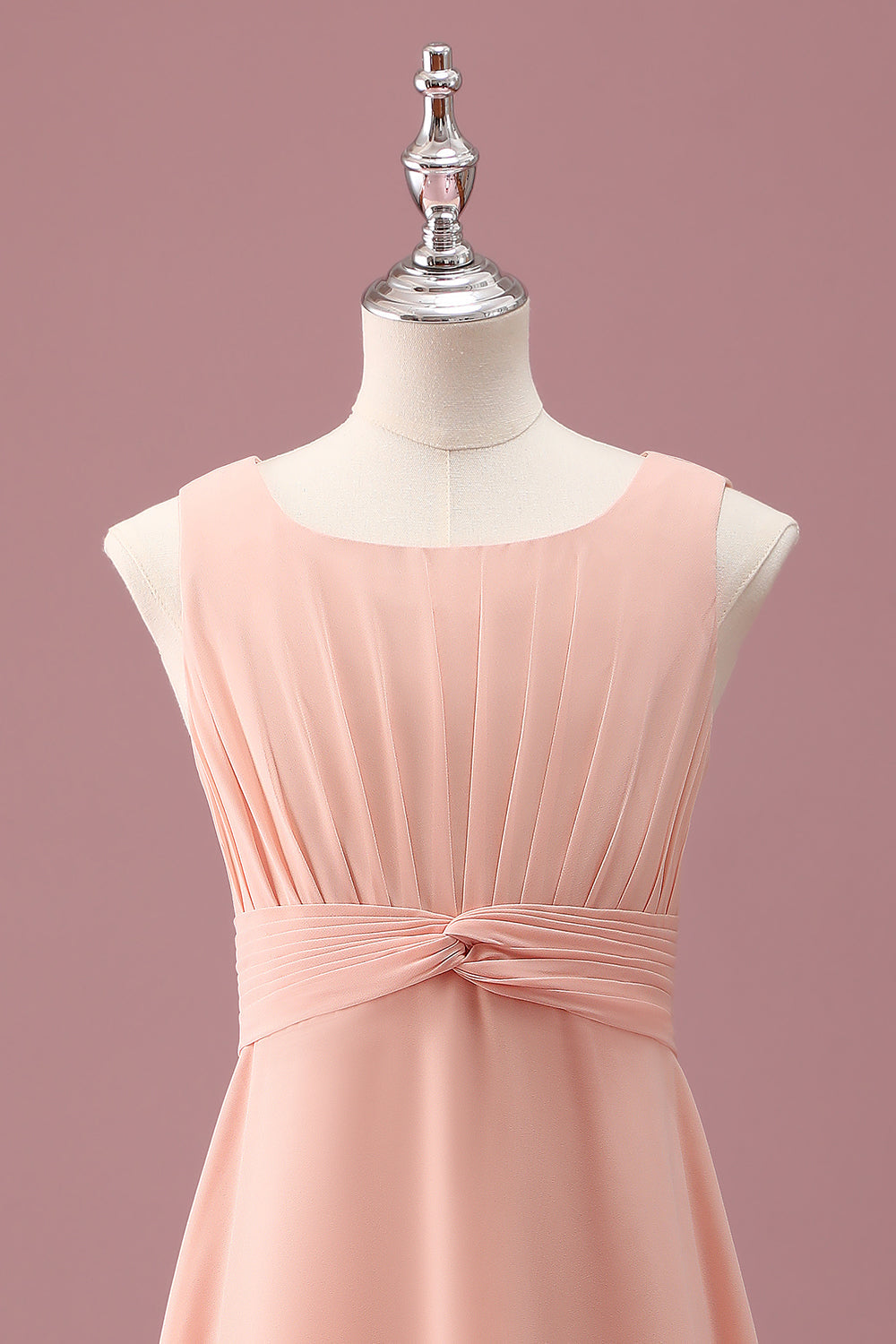 Peach Square Neck Pleated Chiffon A Line Junior Bridesmaid Dress