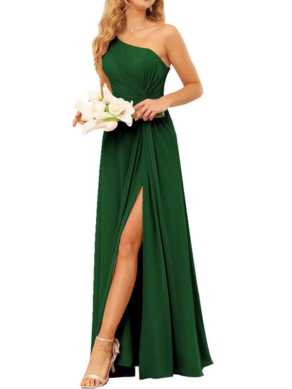 A-Line/Princess One-Shoulder Sleeveless Floor-Length Bridesmaid Dress with Pockets