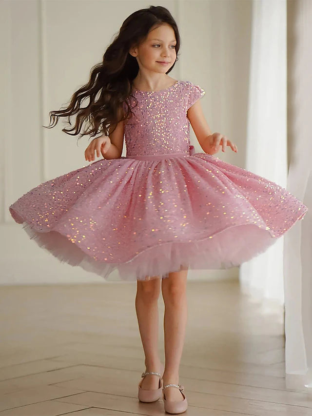 A-Line/Princess Sequins Flower Girl Dresses with Bowknot