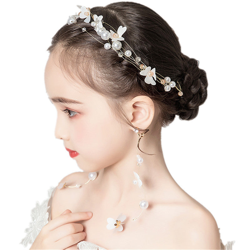 Children's Dress Accessories White Flower Headband with Pearl