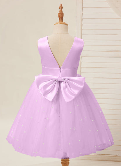 Ball-Gown/Princess Satin Tulle Knee-length Flower Girl Dress