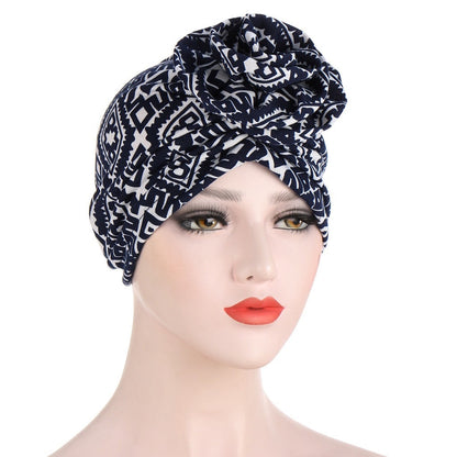 Women Ethnic Plaid Pattern Cashew Flower Musulman India Islamic Head Wrap Turban