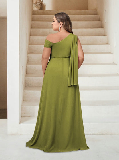 A-Line/Princess One-Shoulder Floor-Length Sleeveless Plus Size Bridesmaid Dresses