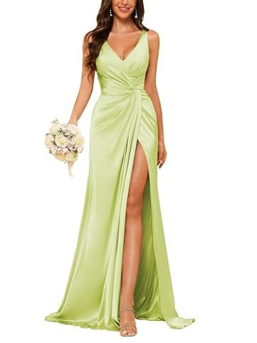 Sheath V-Neck Sleeveless Floor-Length Bridesmaid Dress with Ruched