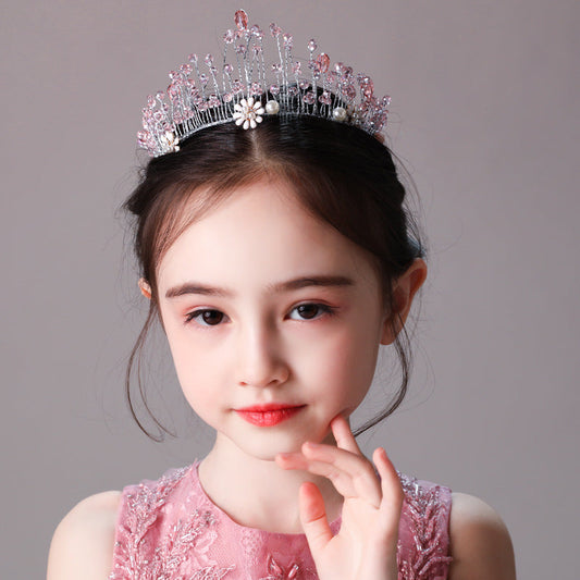 Fashionable Cute Pink Crystal Princess Crown Headpiece Accessories