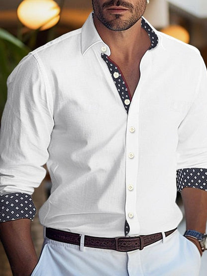 Men's Casual Polyester Long Sleeves Color Block Shirt