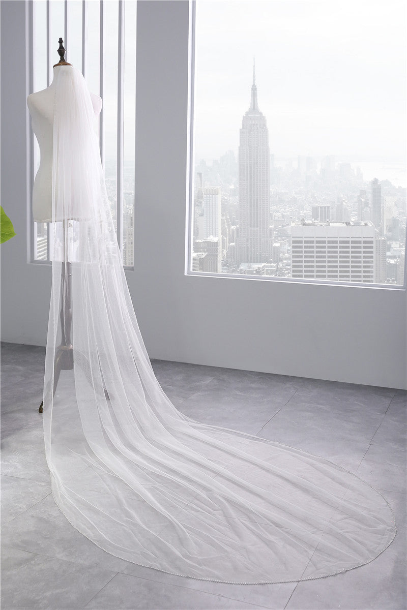 One-tier Classic Wedding Veil with Beading