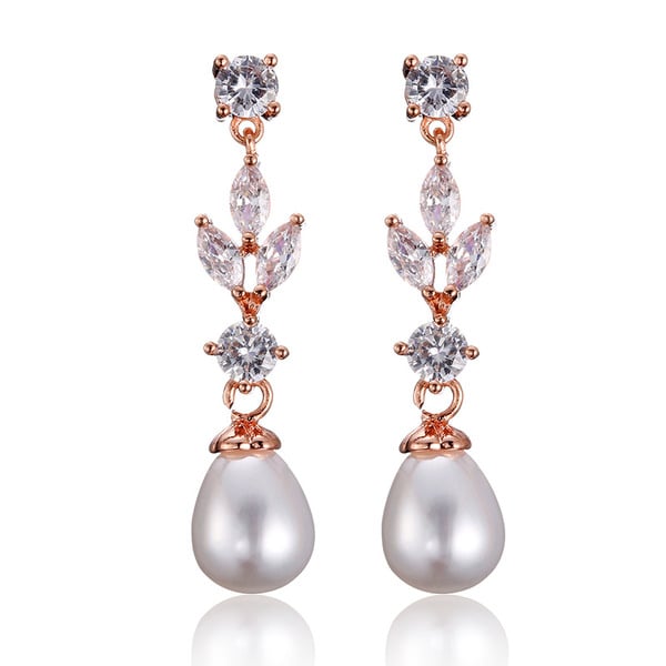 Elegant Oval Cubic Zirconia/Pearl Drop Earrings