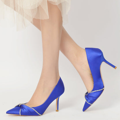 Women's Wedding Shoes Silk Satin Imitation Crystal Stiletto Pointed Toe Bridal Shoes