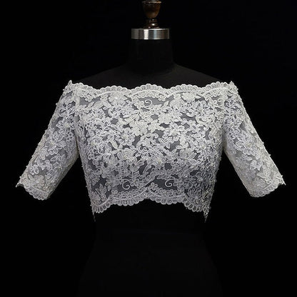 Women's Wrap Bolero Sexy Bridal Half Sleeve Lace Wedding Wraps With Button