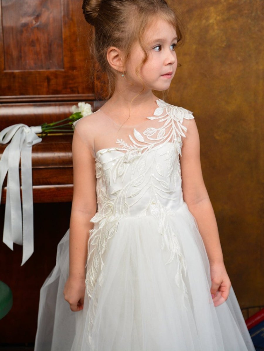 A-Line/Princess One-Shoulder Sleeveless Flower Girl Dresses with Appliques