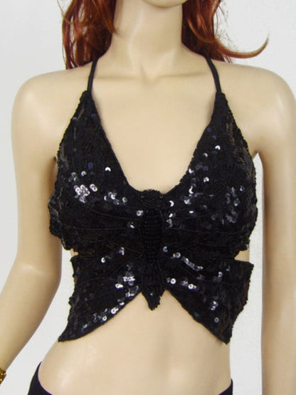 Belly Dance V-Neck Sleeveless Butterfly Sexy Bar with Beading & Sequins