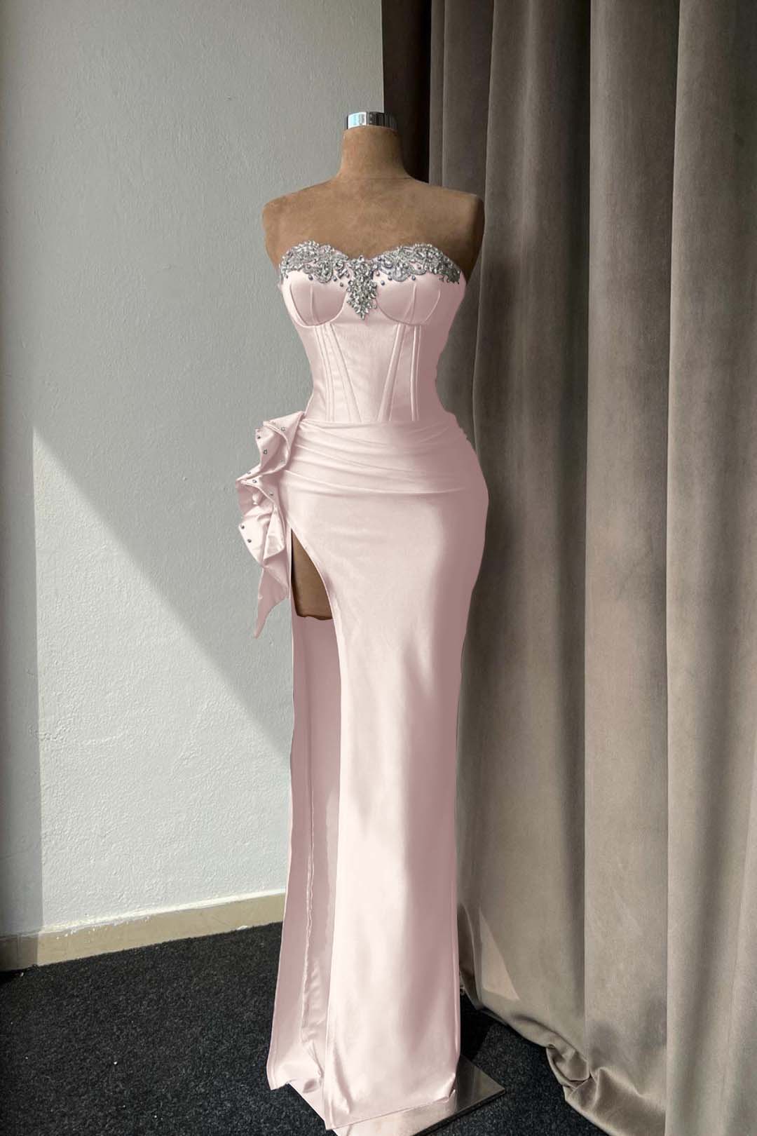 Light Purple Prom Dress With Rhinstone High Slit Gown Sleeveless YL0294