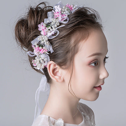 Children's Dress White Lace Pearl Flower Headband Accessories