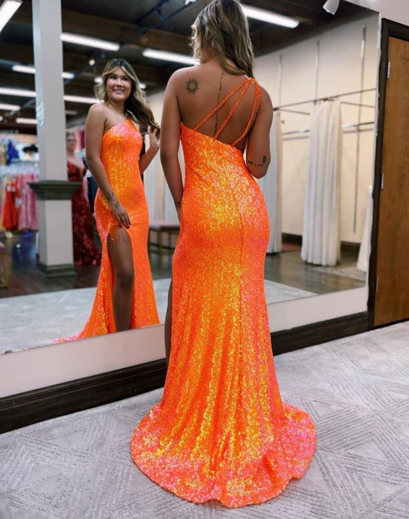 Adelina |Mermaid One-Shoulder Sequins Prom Dress With Tassels