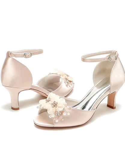 Women's Wedding Shoes Flowers High Heel Open Toe Bridal Shoes