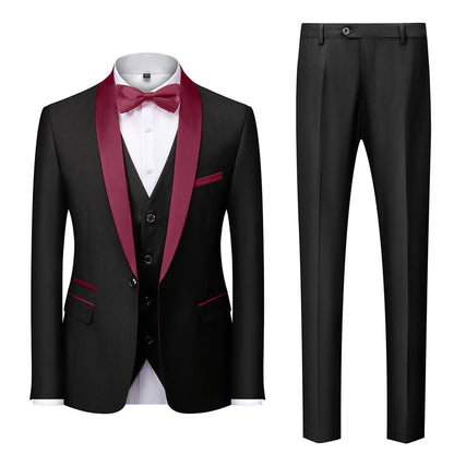 Blue Burgundy Gray Red Black Men's Tailored Fit Single Breasted One-button 3 Pieces Solid Colored Wedding Suits